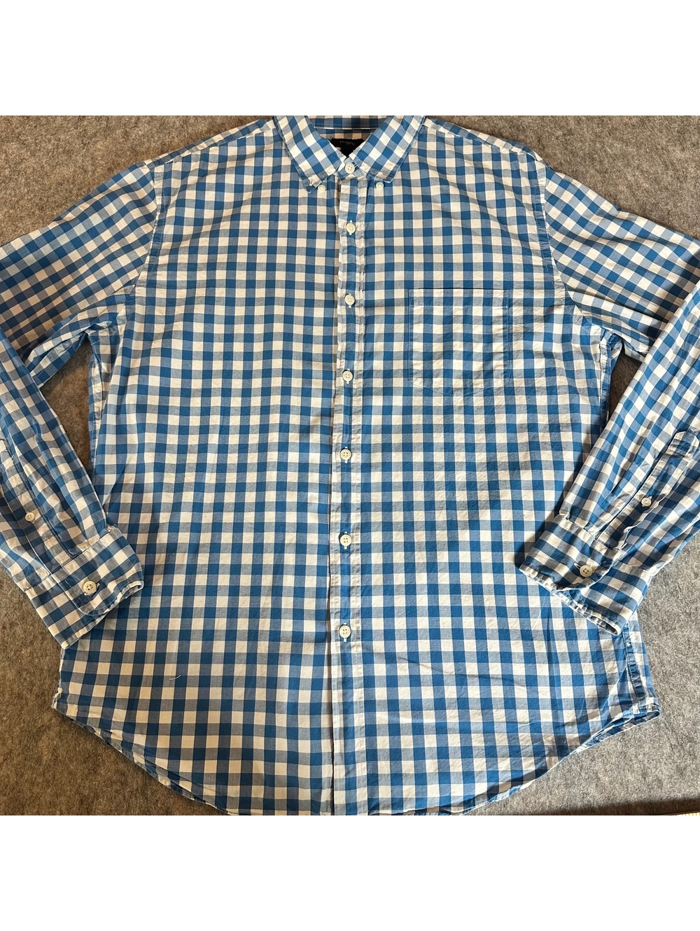 J.Crew Factory Blue Gingham 100% Cotton Button Down Shirt Preppy Classic Sz L